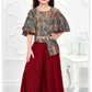Maroon Printed Cape Top and Flared Palazzo Set