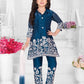 Navy Blue Glam Floral Embroidered Party Suit
