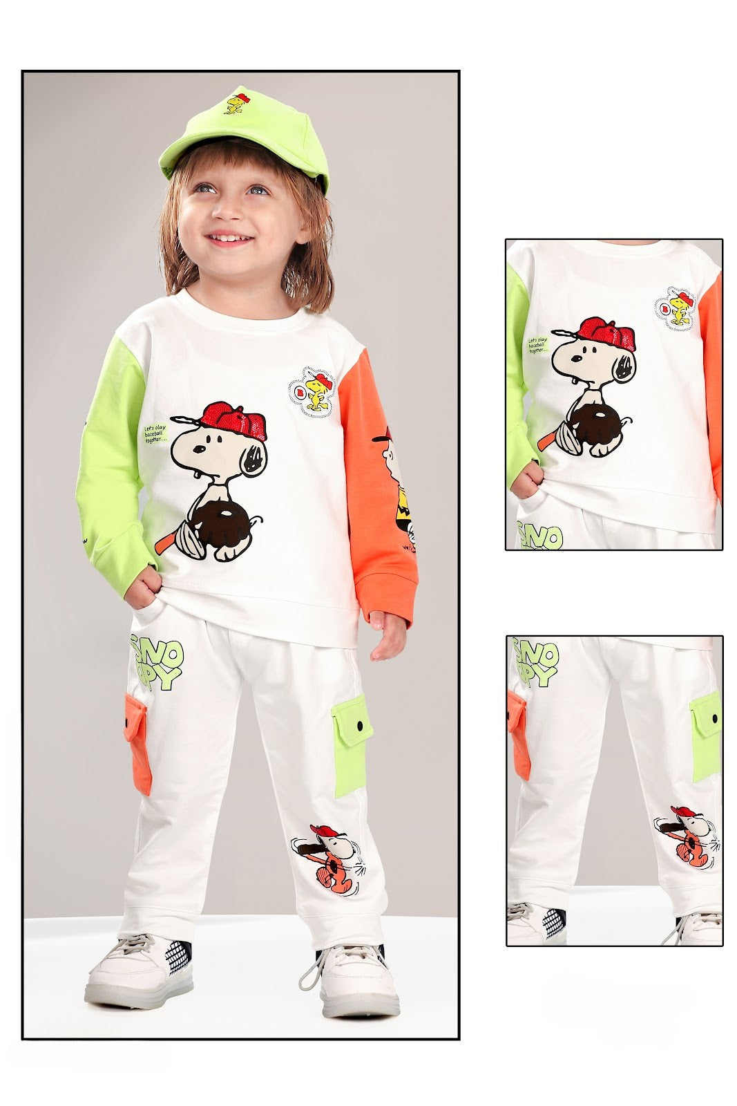 White Neon Fun Cartoon Print Casual Set