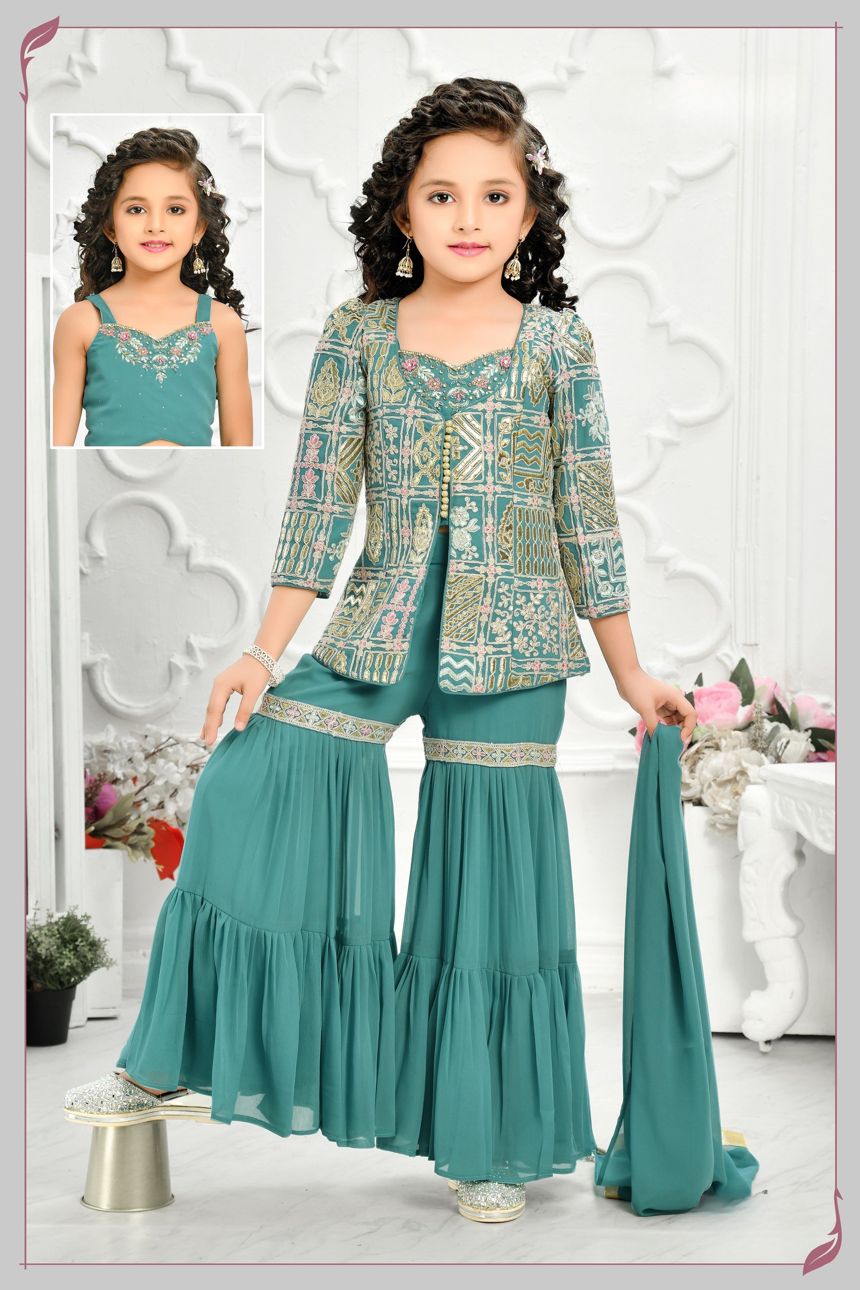 Teal Glam Party Palazzo Set