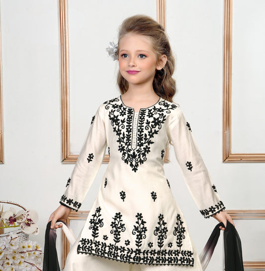 White & Black Princess Embroidered Palazzo Set
