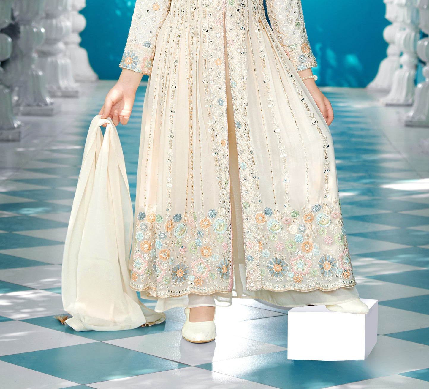 Ivory Princess Embroidered Floor-Length Dress