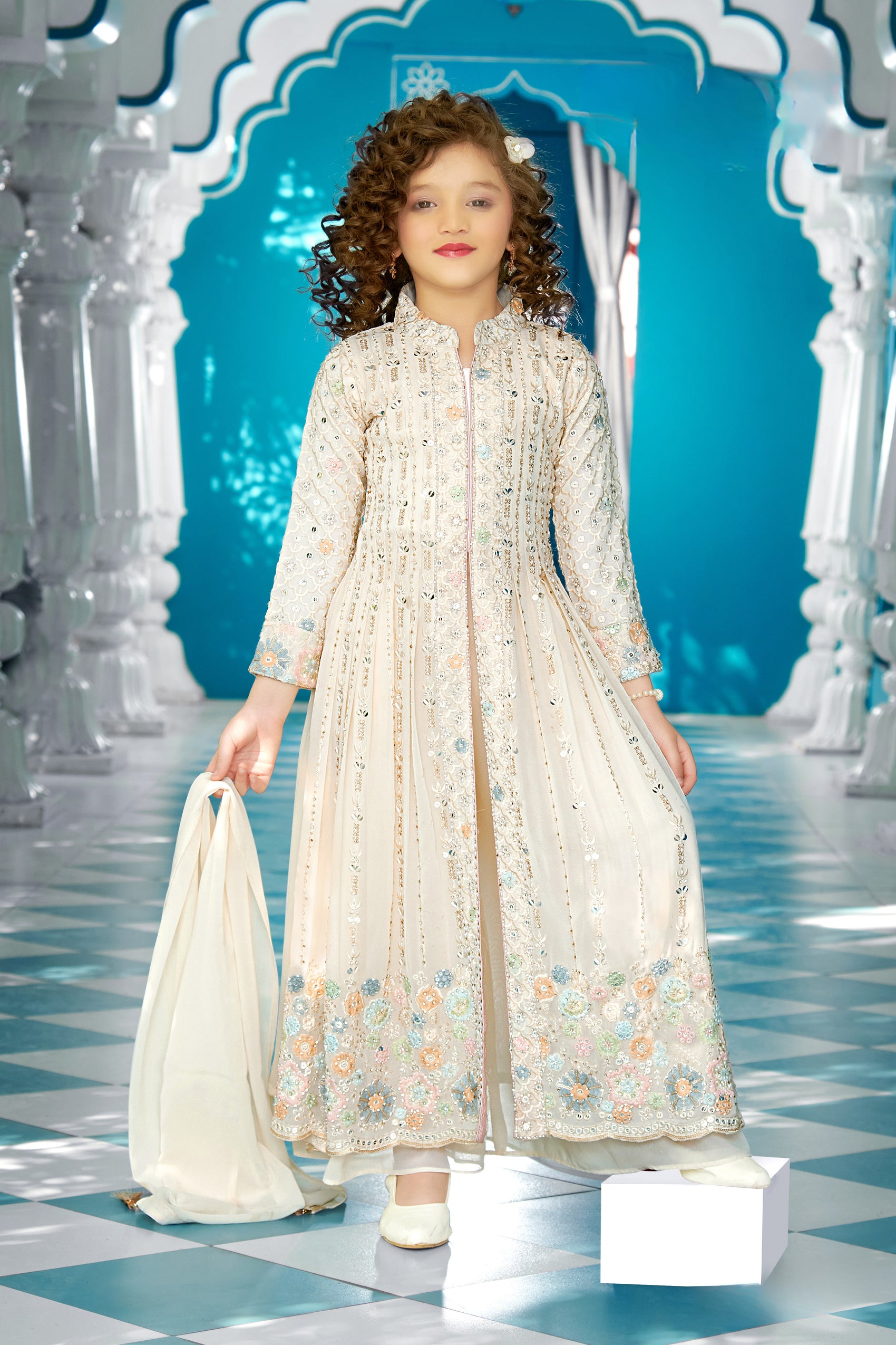 Ivory Princess Embroidered Floor-Length Dress