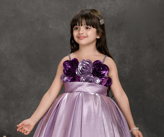 Lavender Princess 3D Flower Party Dress