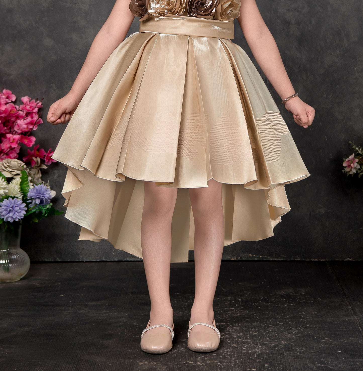 Gold Princess 3D Flower Party Dress