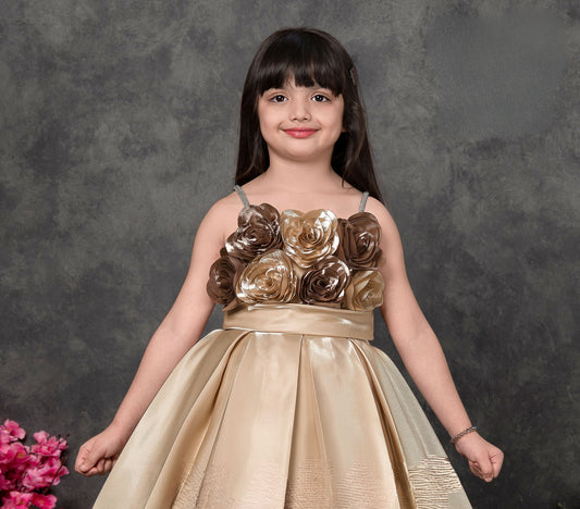 Gold Princess 3D Flower Party Dress