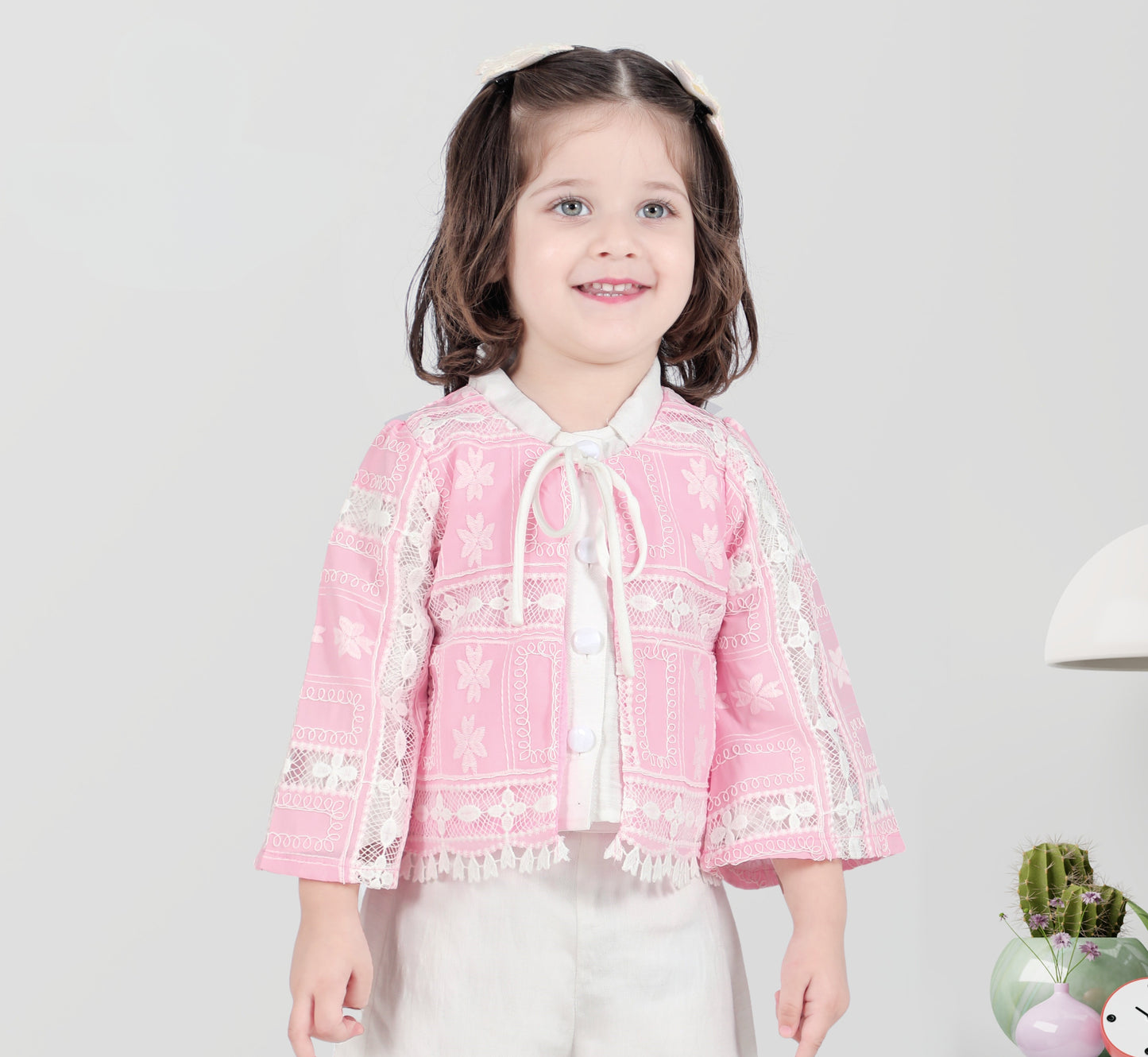 Pink & White Glam Lace Palazzo Set