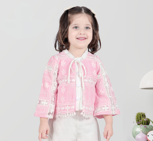 Pink & White Glam Lace Palazzo Set