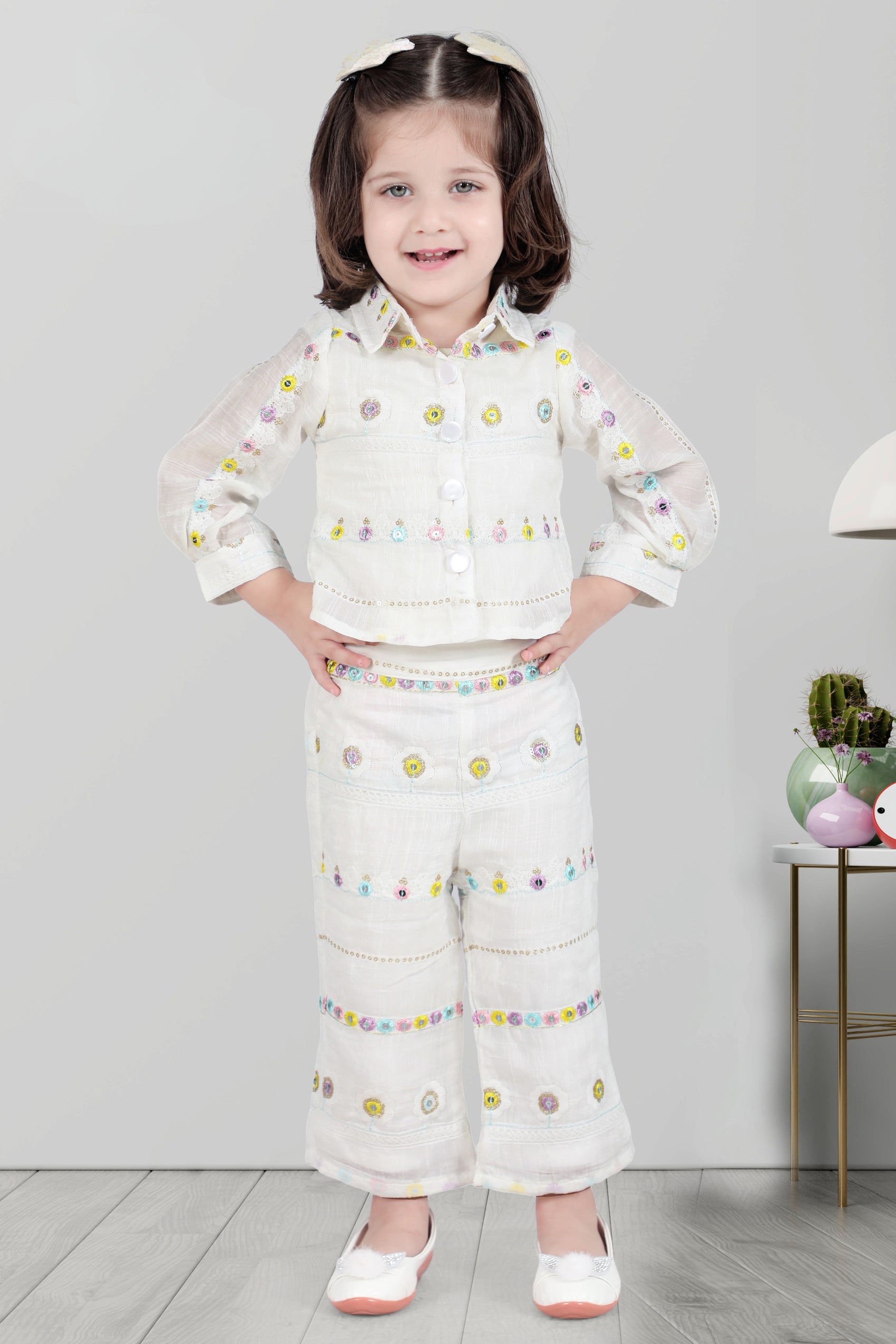 White Pastel Princess Embroidered Co-Ord Set