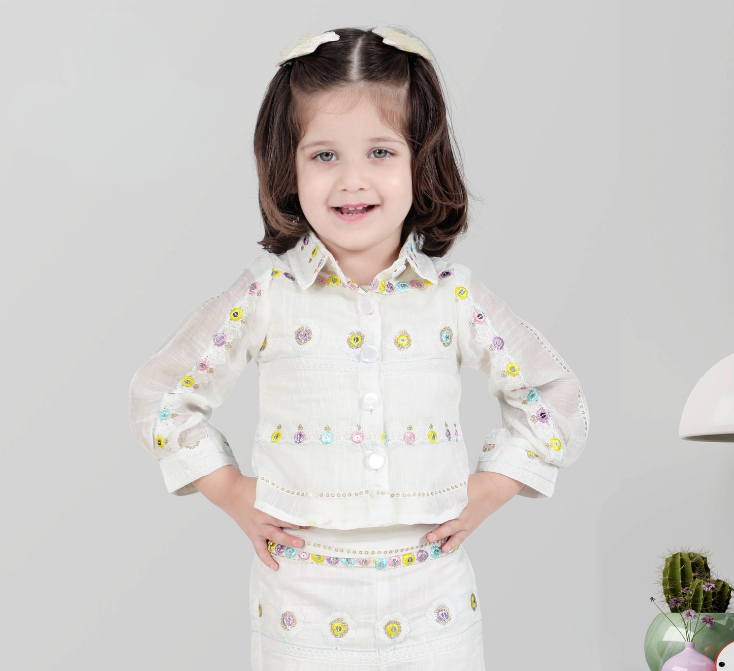 White Pastel Princess Embroidered Co-Ord Set