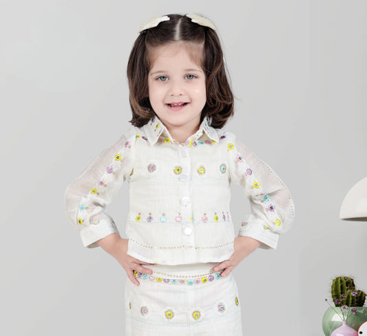 White Pastel Princess Embroidered Co-Ord Set