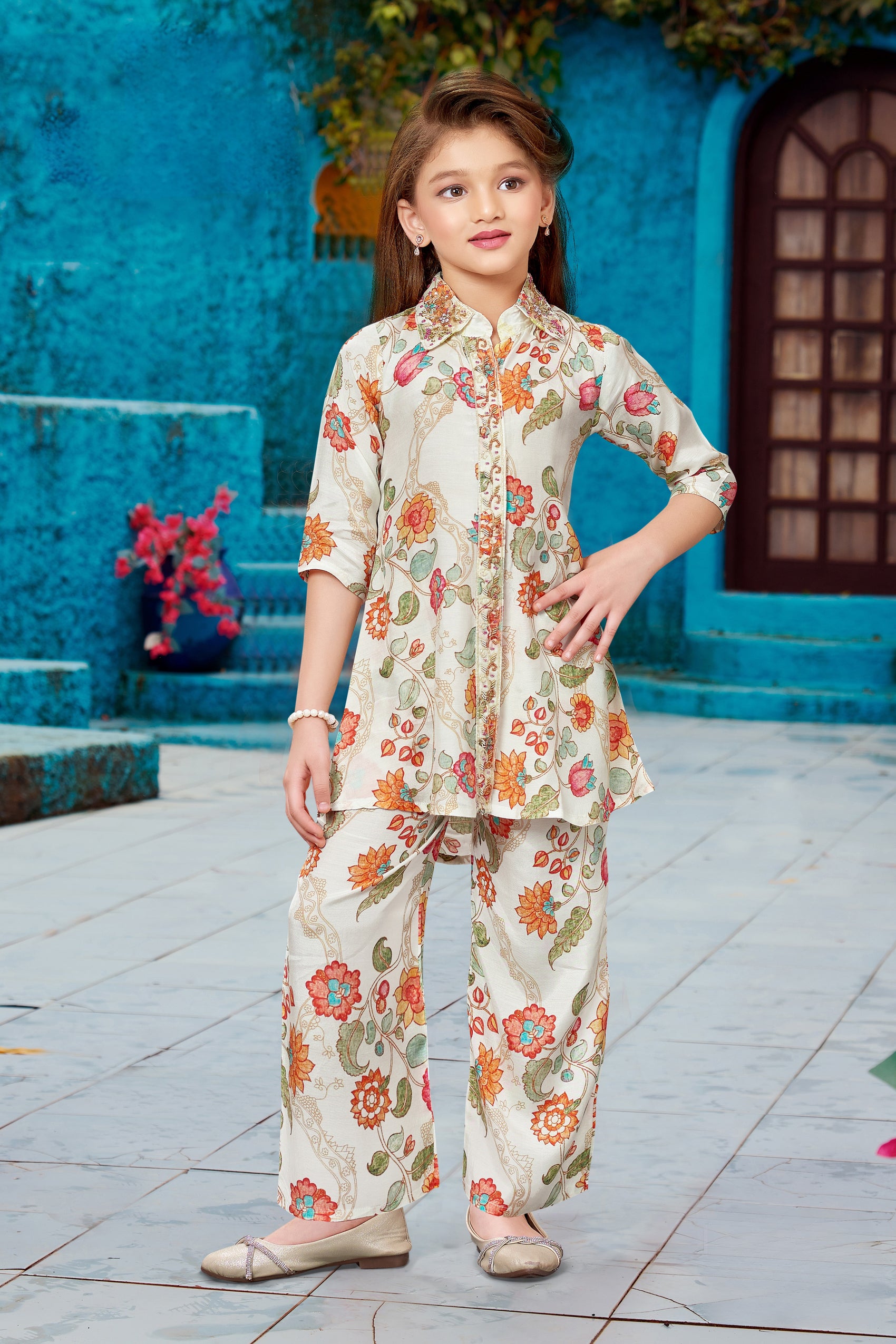 Cream Floral Celebration Palazzo Set