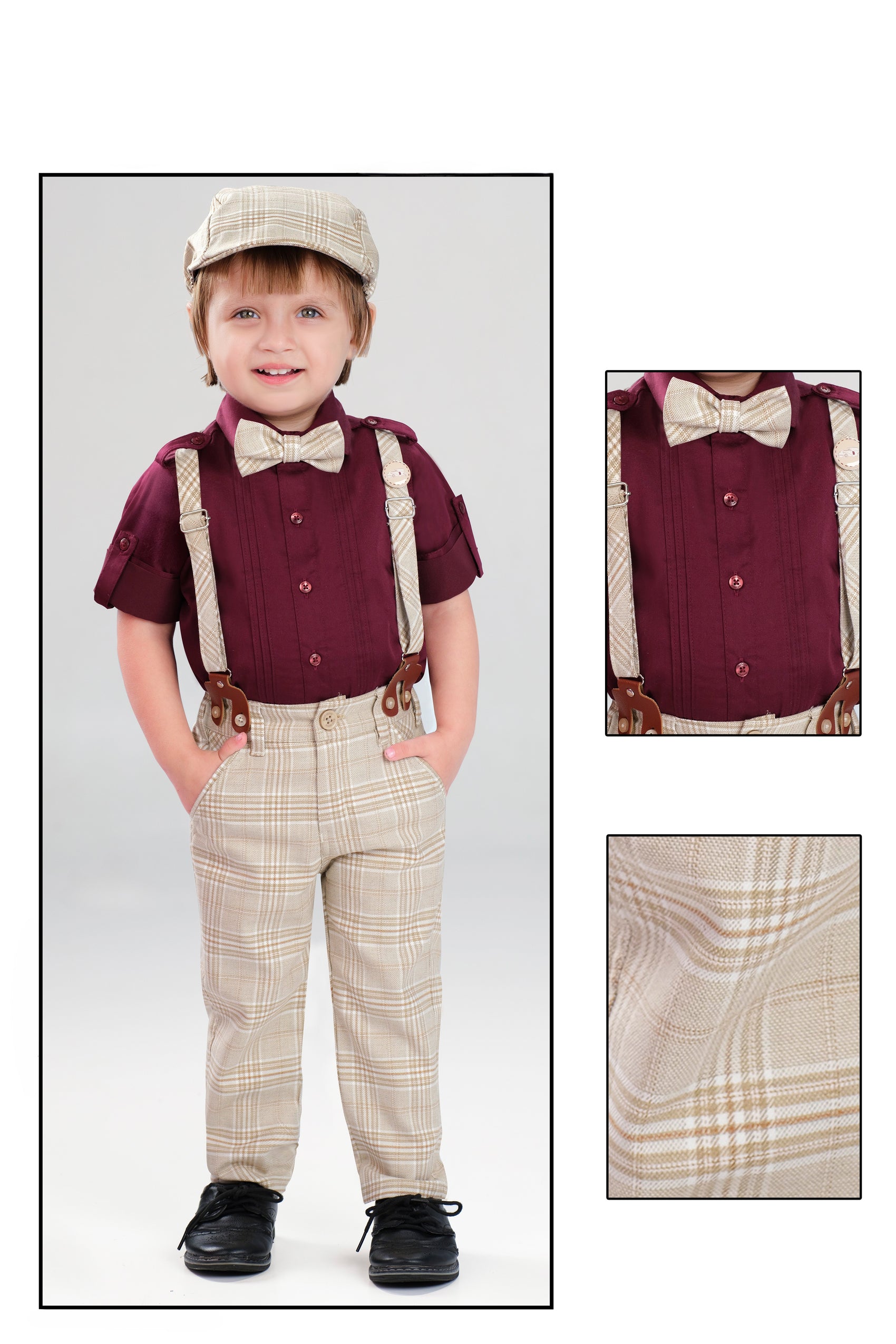 Beige & Maroon Classic Celebration Suspender Set
