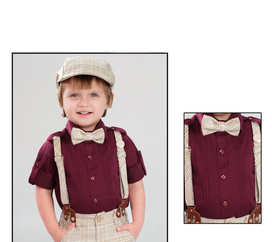 Beige & Maroon Classic Celebration Suspender Set