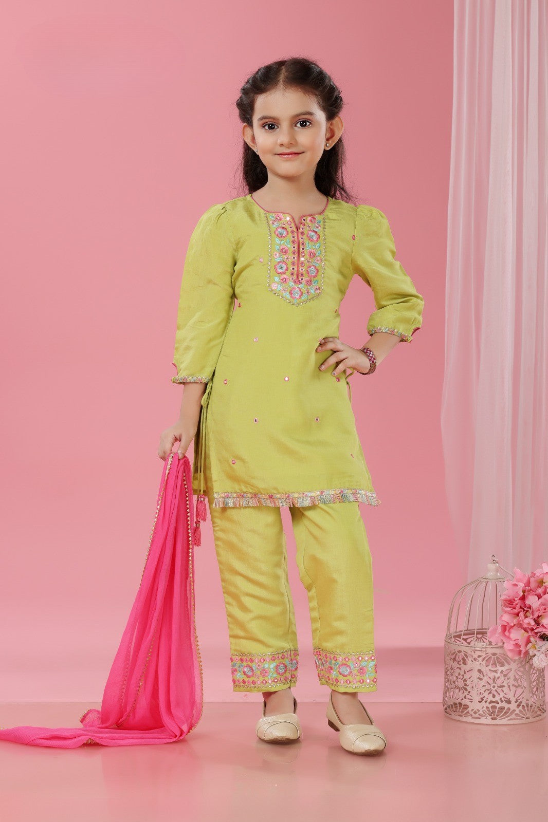 Yellow Floral Princess Sharara Set