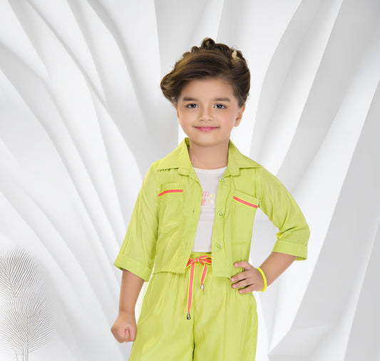 Lime Green Glam Palazzo Jacket Set
