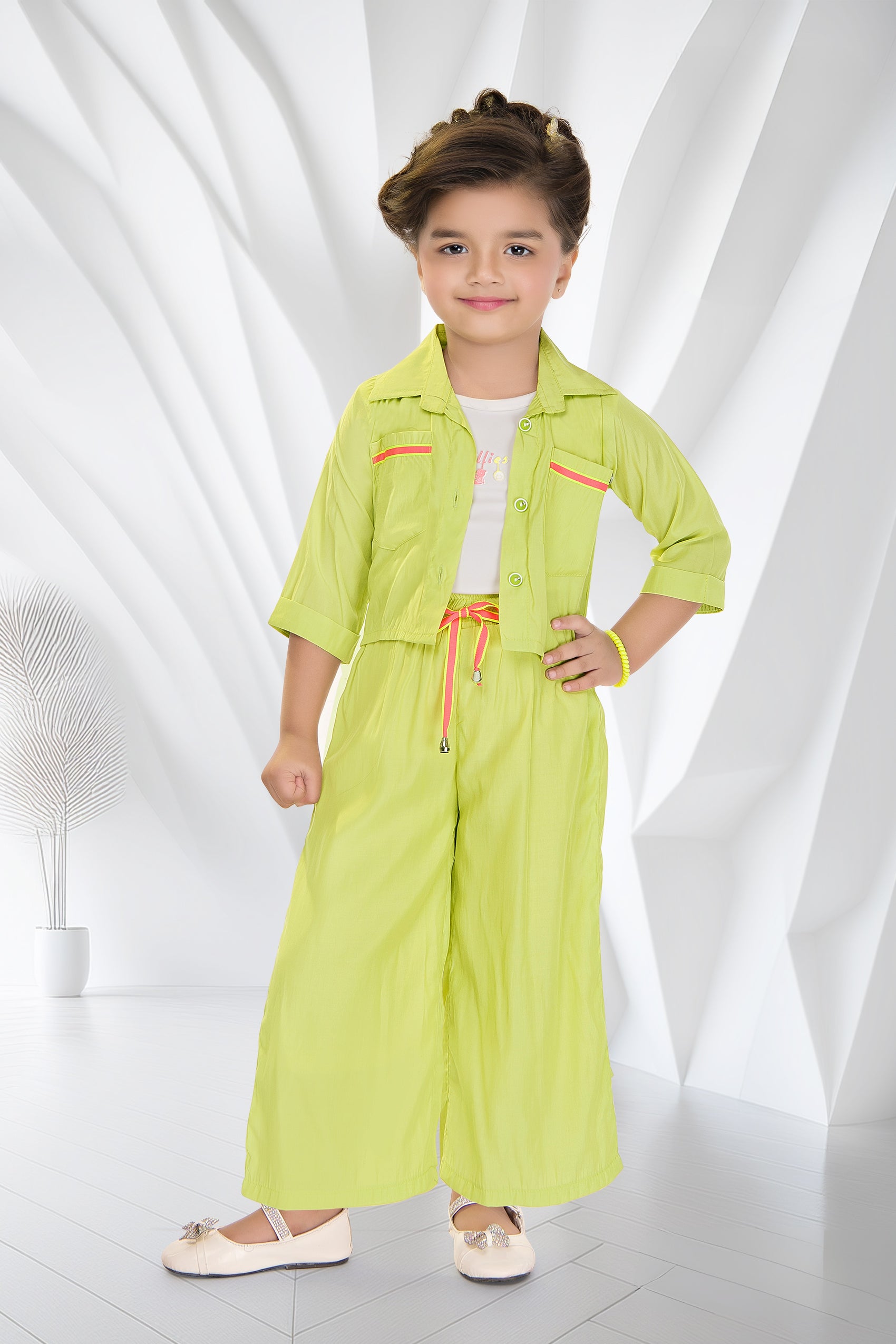 Lime Green Glam Palazzo Jacket Set