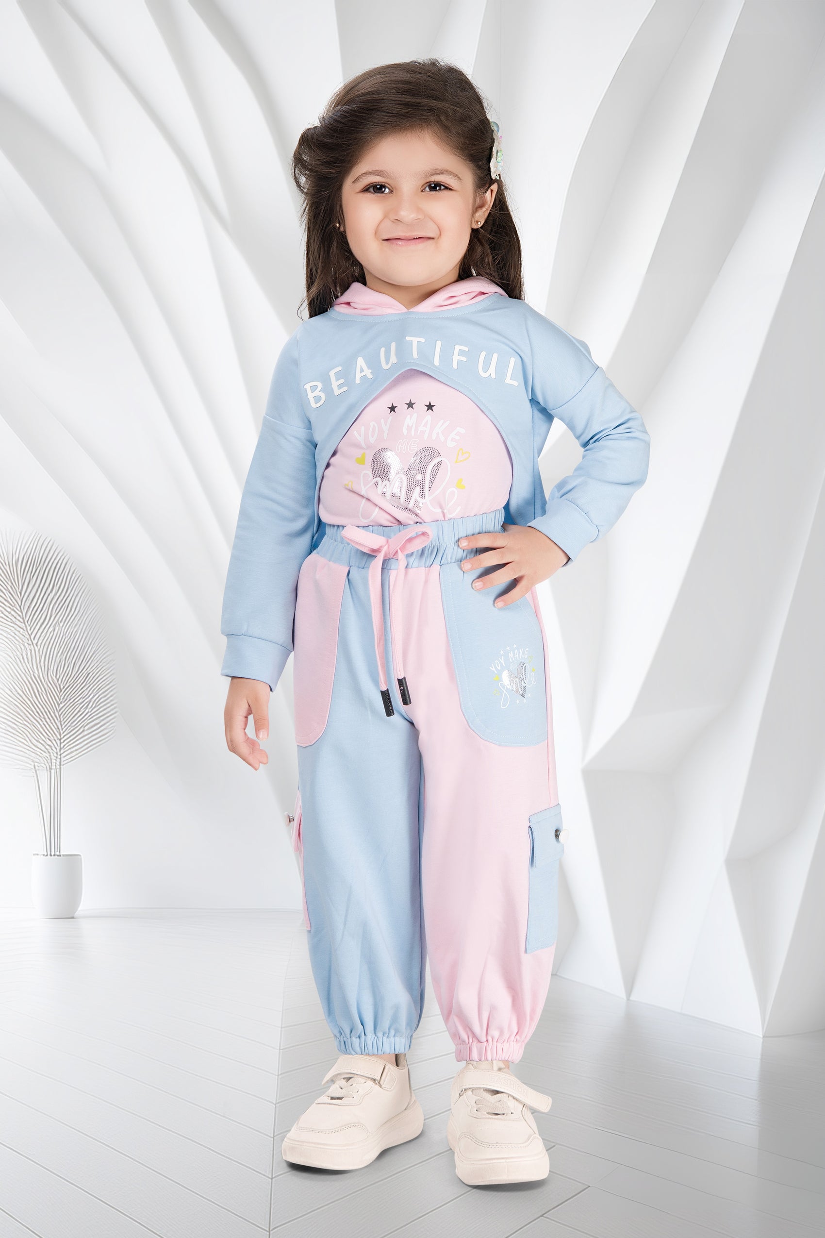Blue & Pink Princess Colorblock Hoodie Set