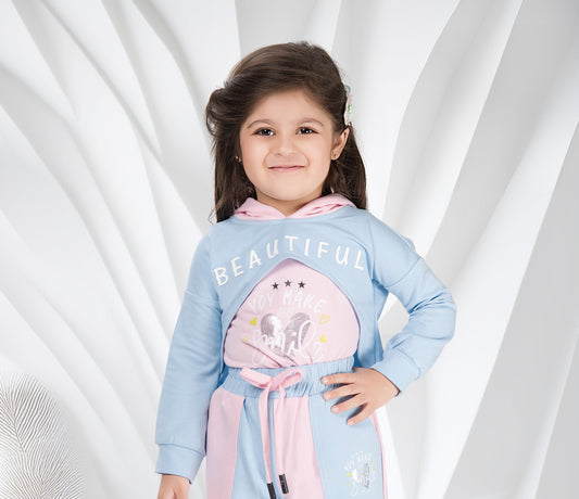 Blue & Pink Princess Colorblock Hoodie Set