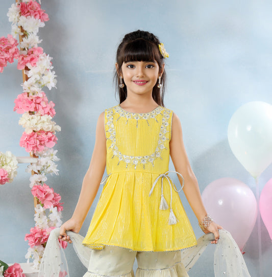 Yellow & Cream Princess Sharara Party Set
