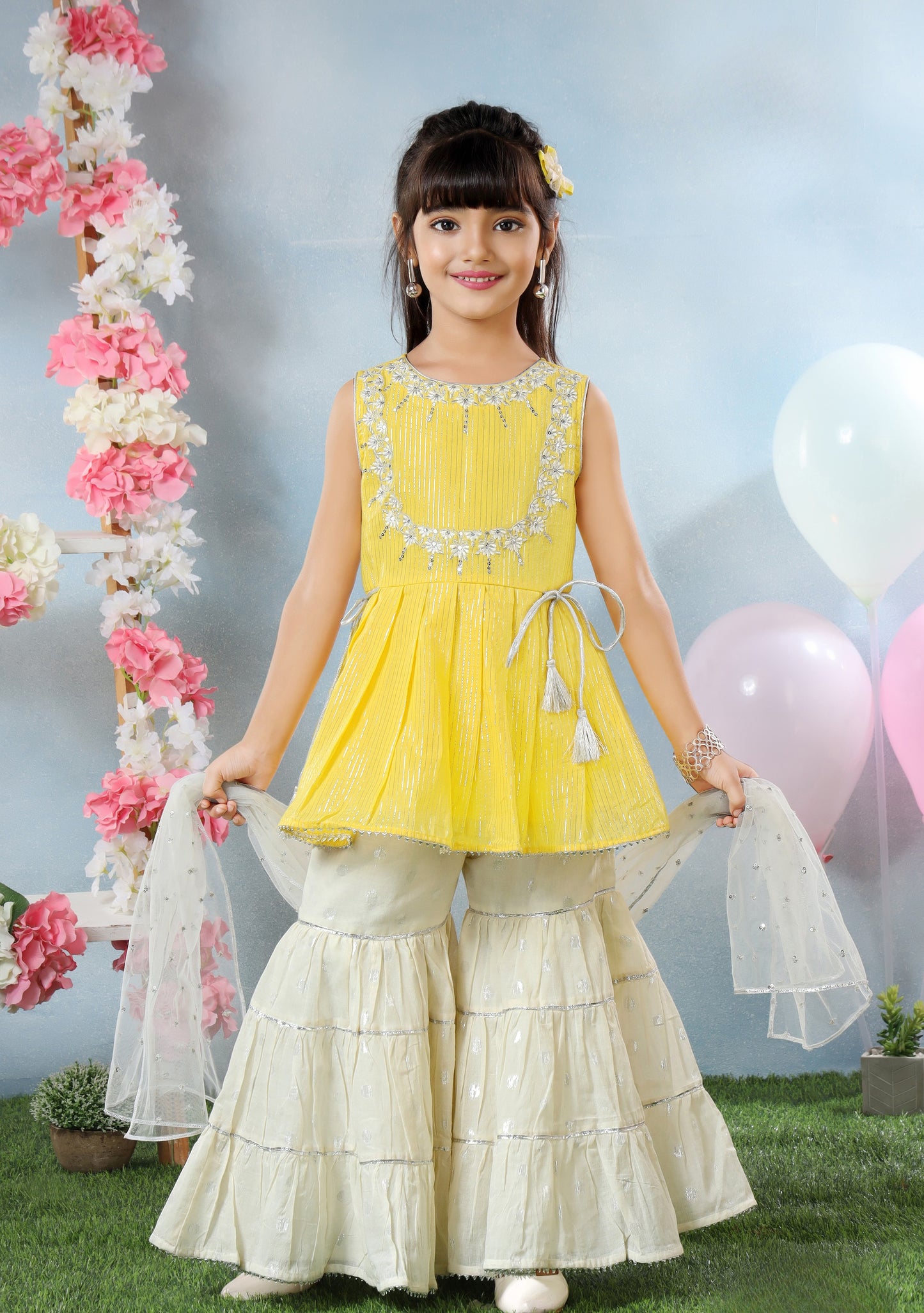 Yellow & Cream Princess Sharara Party Set
