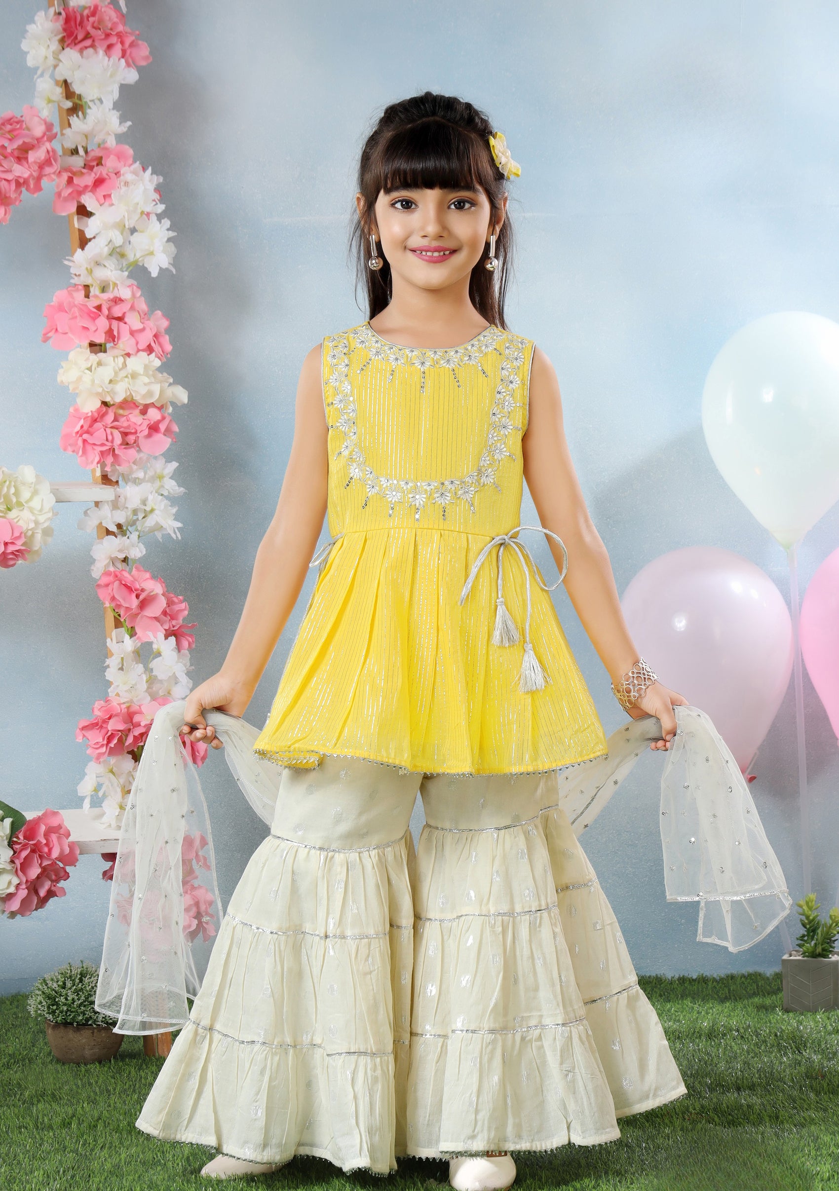Yellow & Cream Princess Sharara Party Set