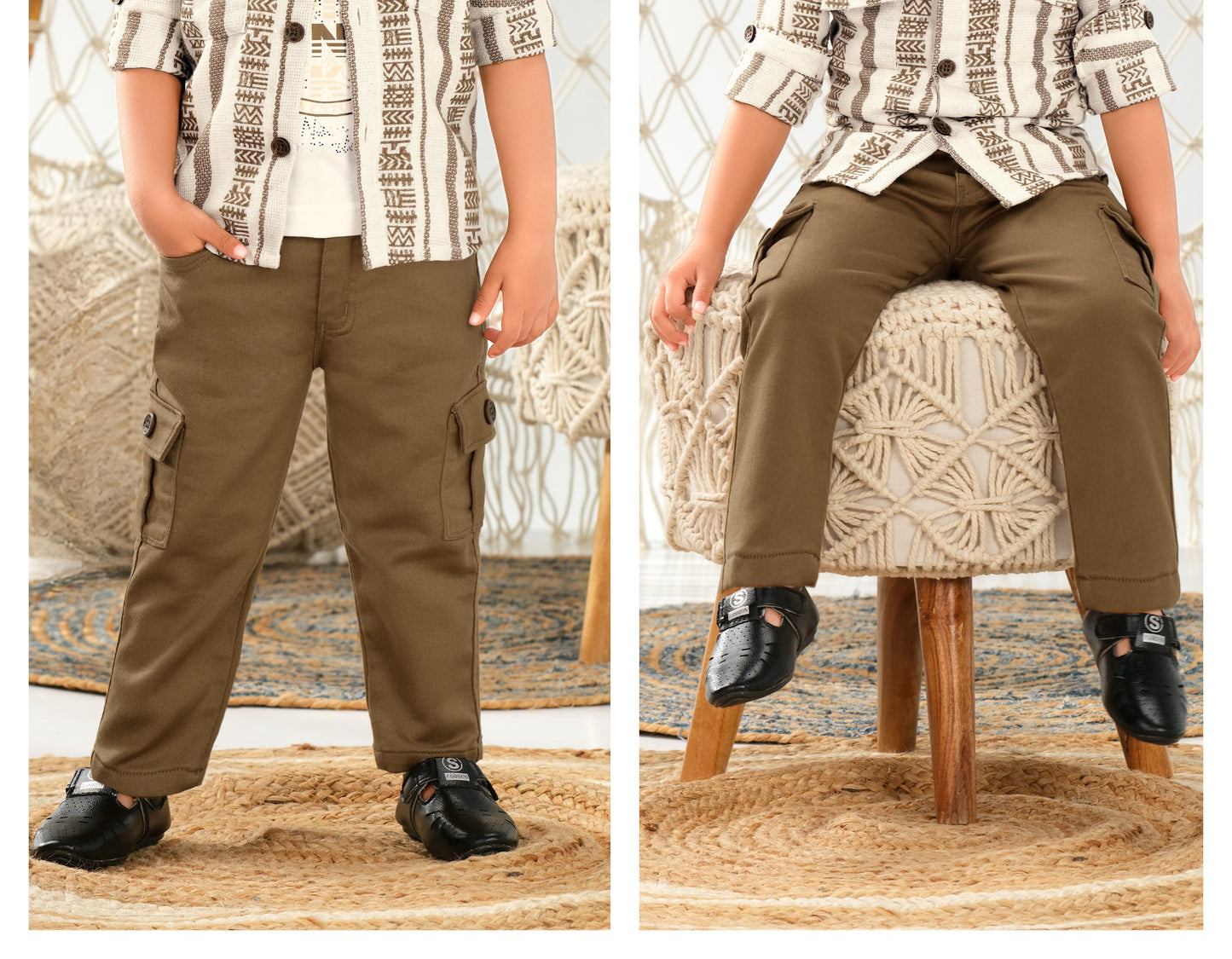 Brown Tribal Print Casual Cargo Set