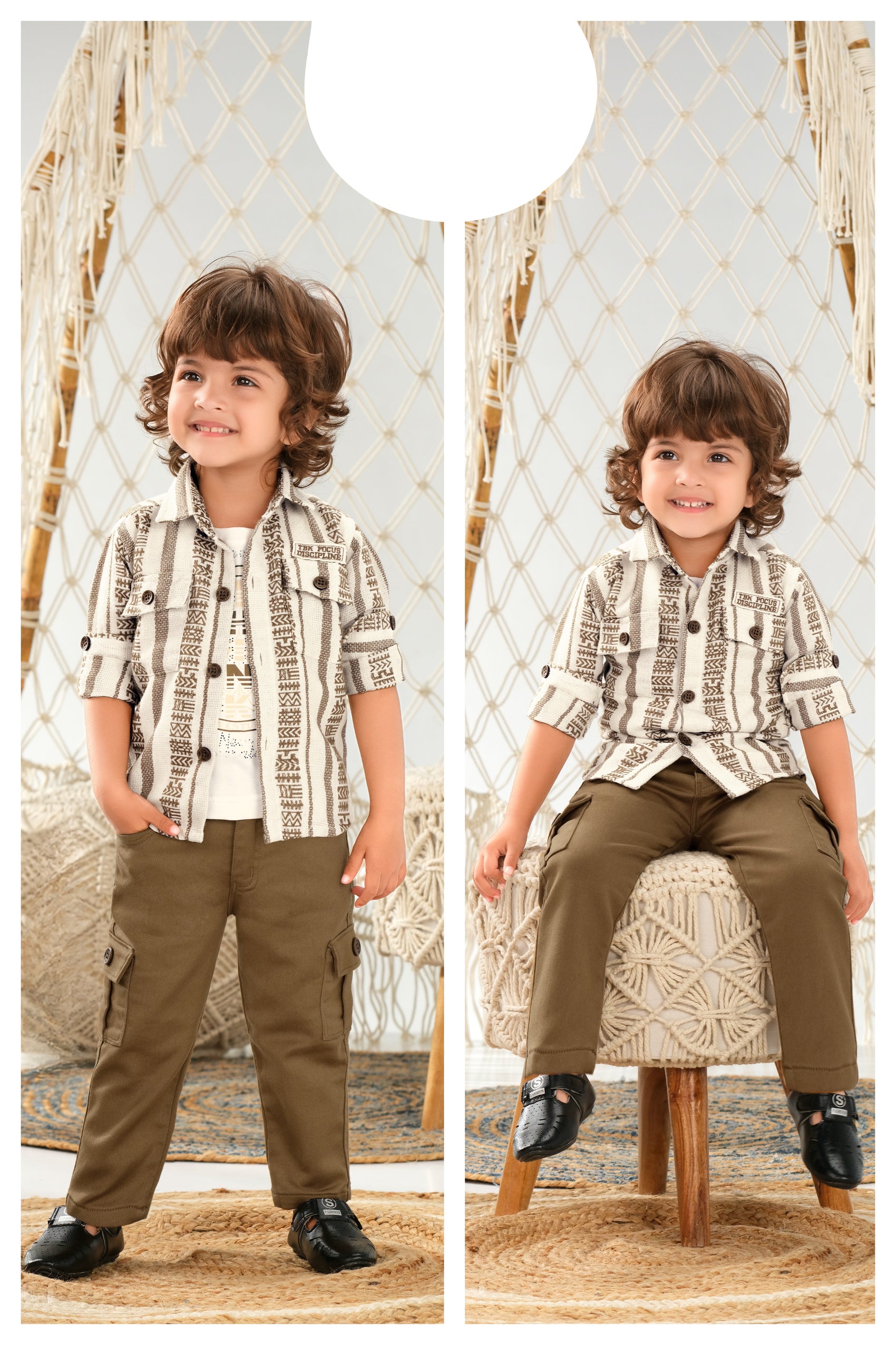Brown Tribal Print Casual Cargo Set