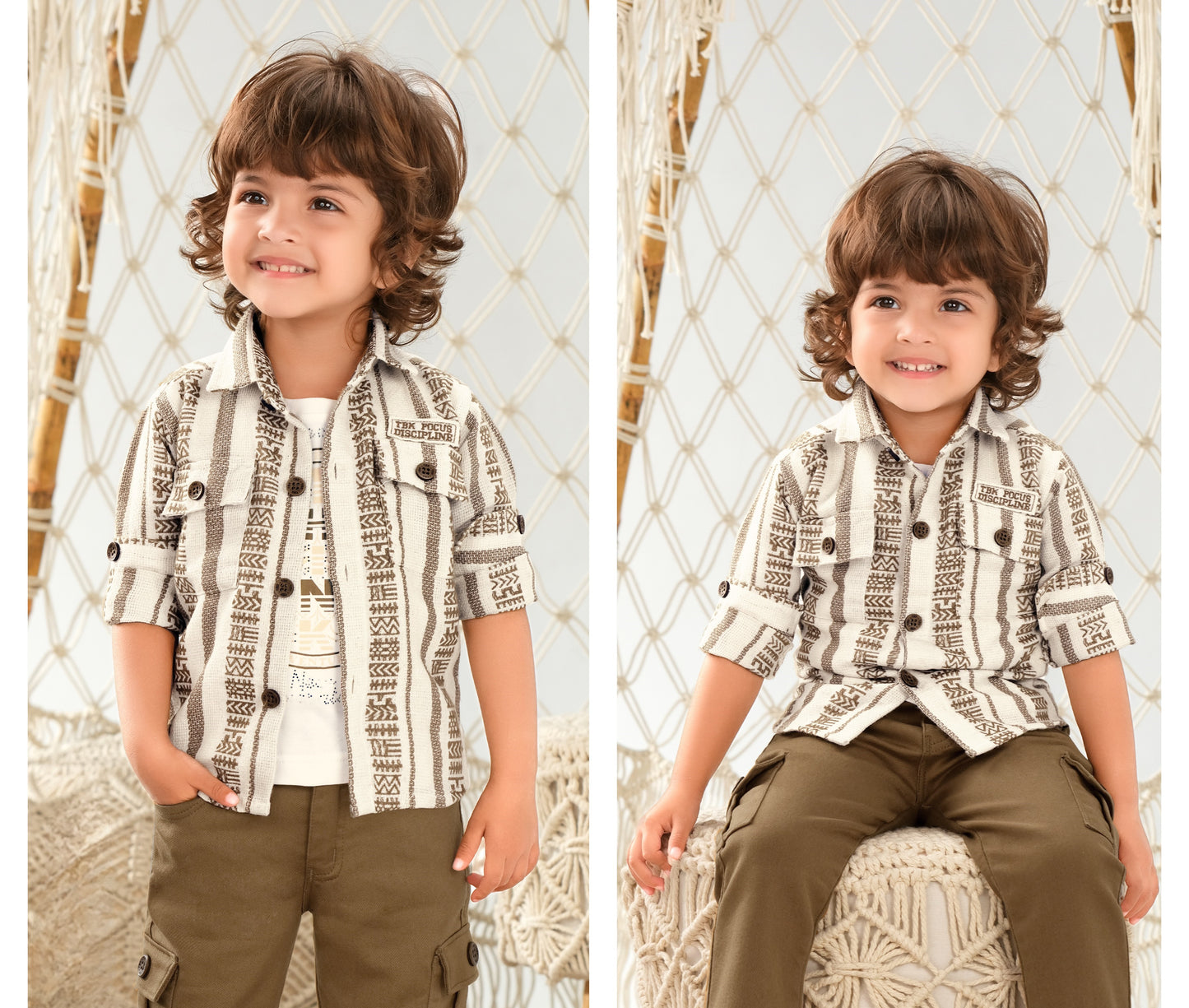 Brown Tribal Print Casual Cargo Set