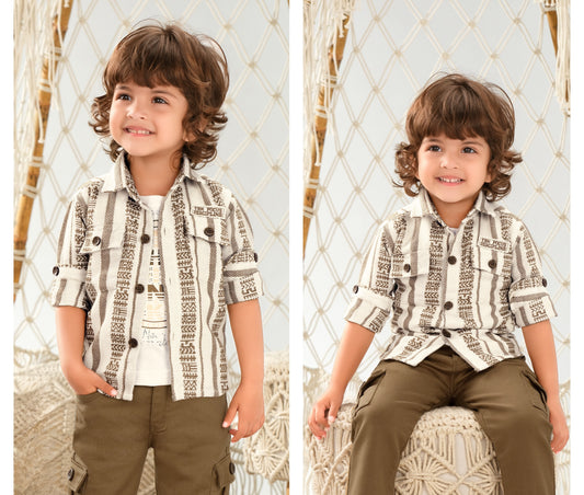 Brown Tribal Print Casual Cargo Set