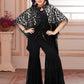 Black Sequin Drape Top with Ruffled Sharara & Embroidered Cape