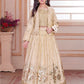 Beige & Gold Girls’ Embroidered Jacket Lehenga Set