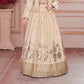 Beige & Gold Girls’ Embroidered Jacket Lehenga Set