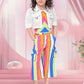 White Rainbow Striped Party Glam Jumpsuit