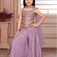 Lavender Girls’ Embroidered Top with Palazzo & Dupatta Set