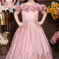 Pink Girls’ Floral-Appliqué Gown with Detachable Sleeves