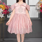 Pink Girls’ Shimmer Party Dress with Embellished Cape Sleeves