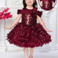 Maroon Girls’ Sequin Bodice Party Dress with Textured Petal Skirt