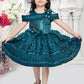 Teal Blue Cold-Shoulder Sequined Party Dress