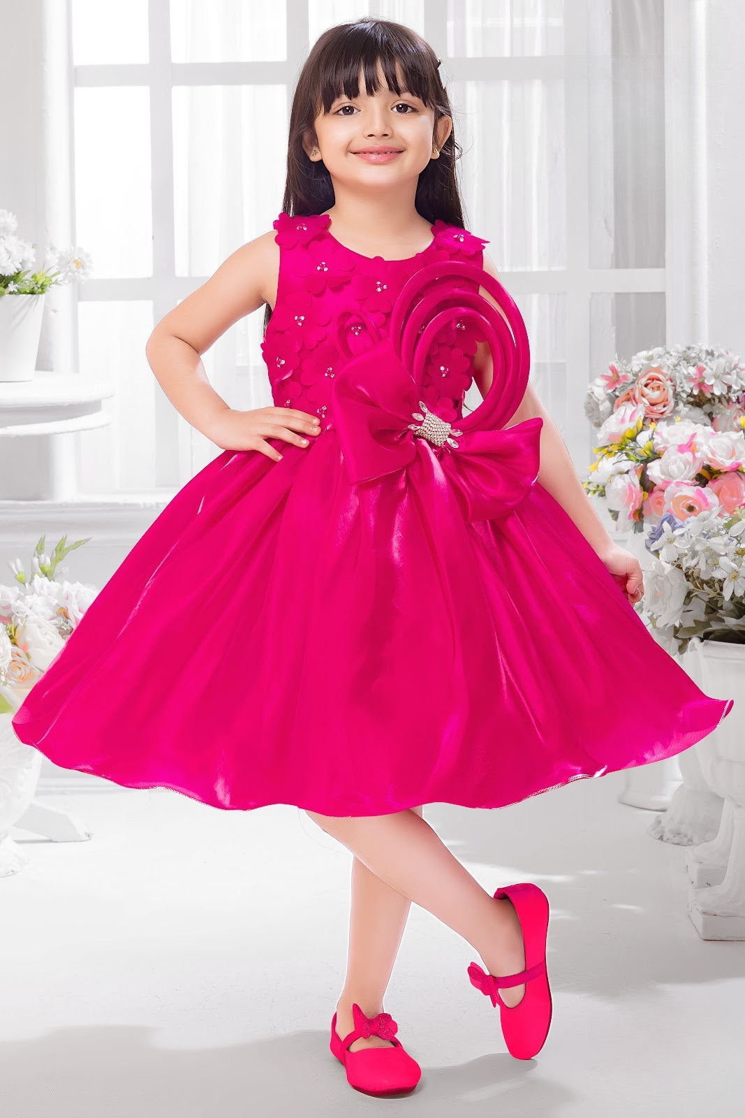 Rani Pink Petal Party Dress with Statement Bow