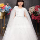 White Cape Gown with Embellished Shoulder Flower