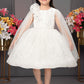 White Embellished Cape Gown with 3D Flower Shoulder