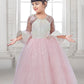 Pastel Pink Sequined Ball Gown with Iridescent Bodice & Sheer Sleeves
