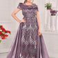 Mauve Girls’ Gown with Metallic Leaf Embroidery & Satin Cape Overlay