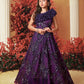 Plum Girls’ One-Shoulder Sequin Embroidered Gown with Floral Ruffle