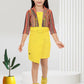 Yellow Belted Dress with Multicolor Striped Jacket