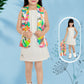 White Sleeveless Dress with Multicolor Abstract Waistcoat