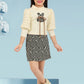 Beige & Black Girls’ Puff-Sleeve Top with Geometric Skirt Set