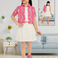Cream Skirt and Pink Printed Crop Shirt Co-ord Set for Girls