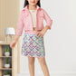 Pink Sequin Jacket and Multi-Color Embellished Skirt Co-ord Set for Girls